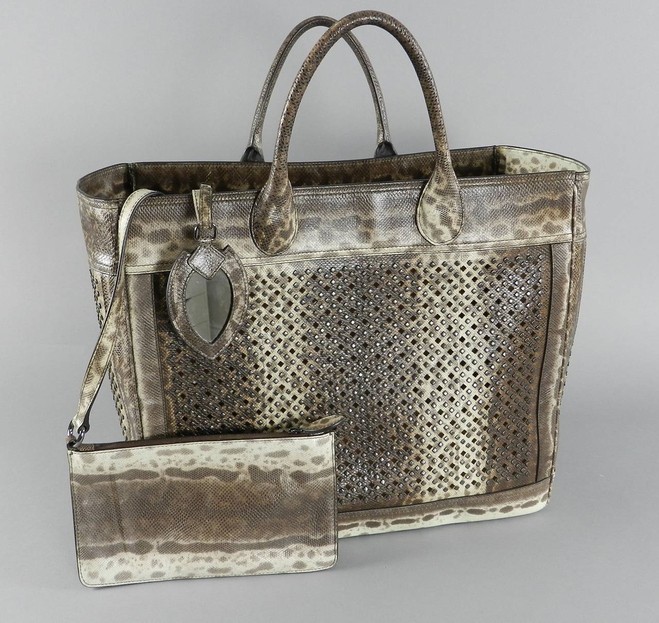 Women's Alaia Jumbo Lizard Perforated Studded Tote Bag