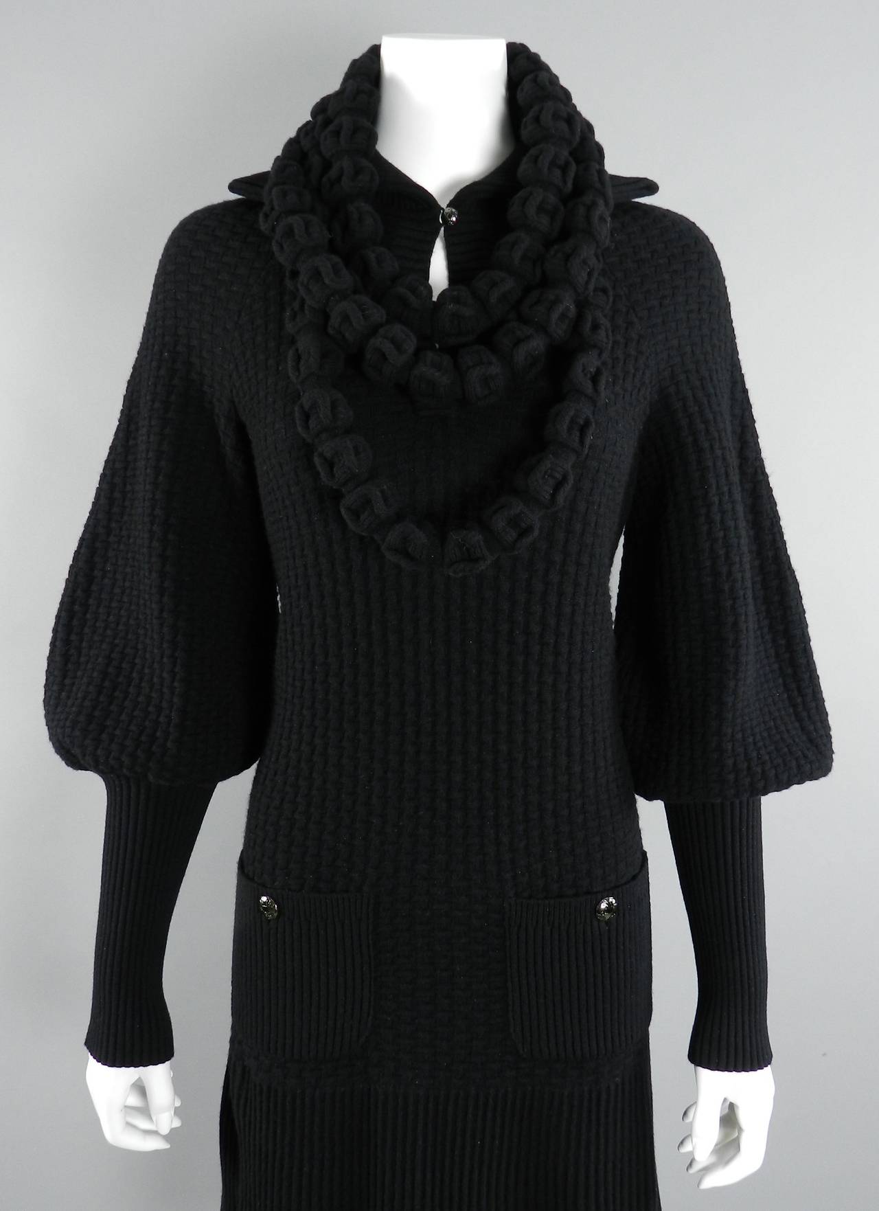 Chanel 13A Runway Black Knit Sweater Dress with Necklace 2