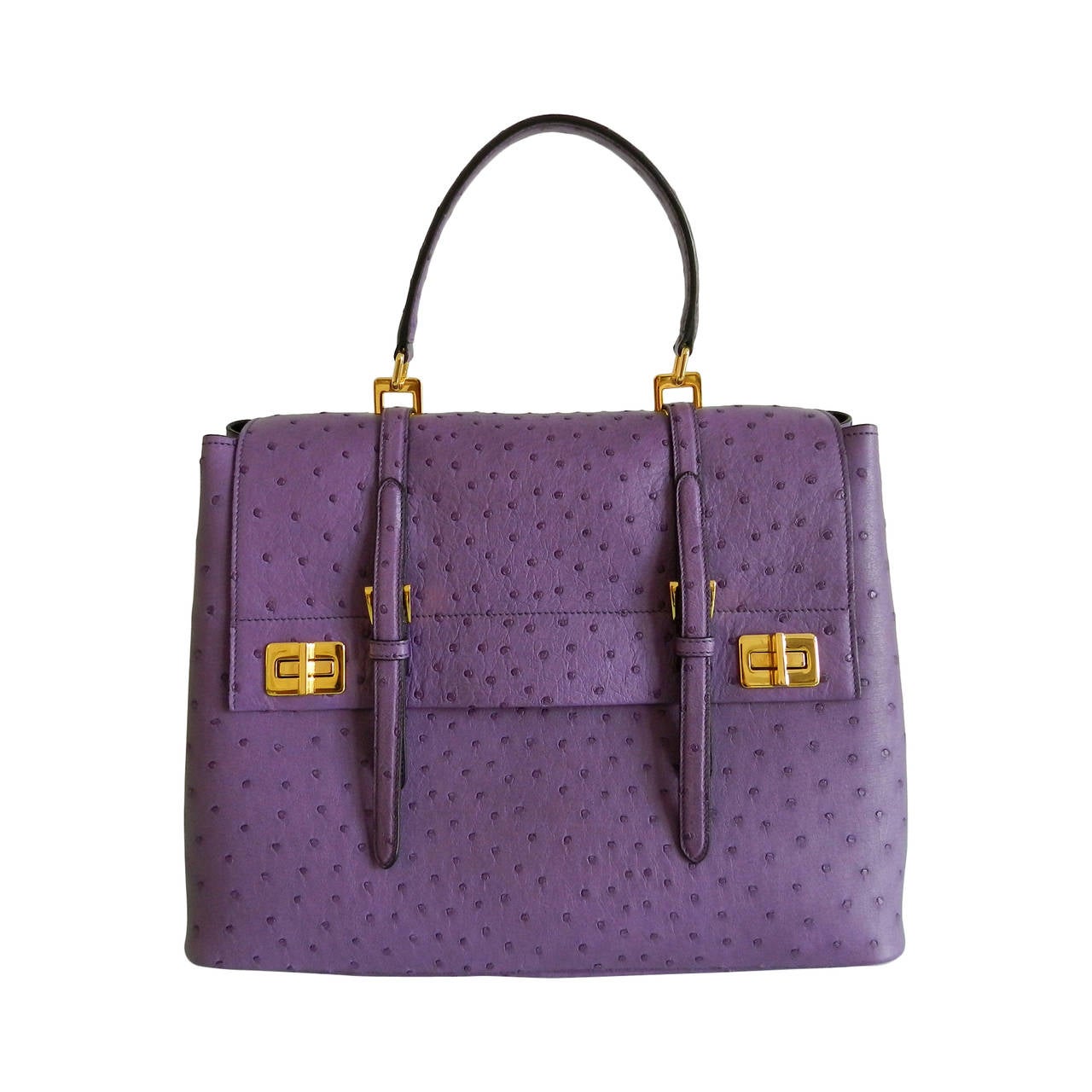 Prada Violet Ostrich Single Flap Tote - Special Order