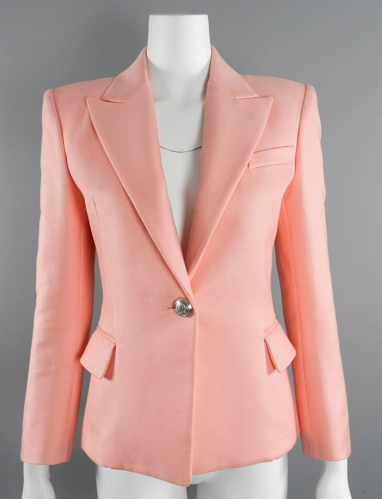 Balmain Pink Cotton Structured Fitted Jacket 6