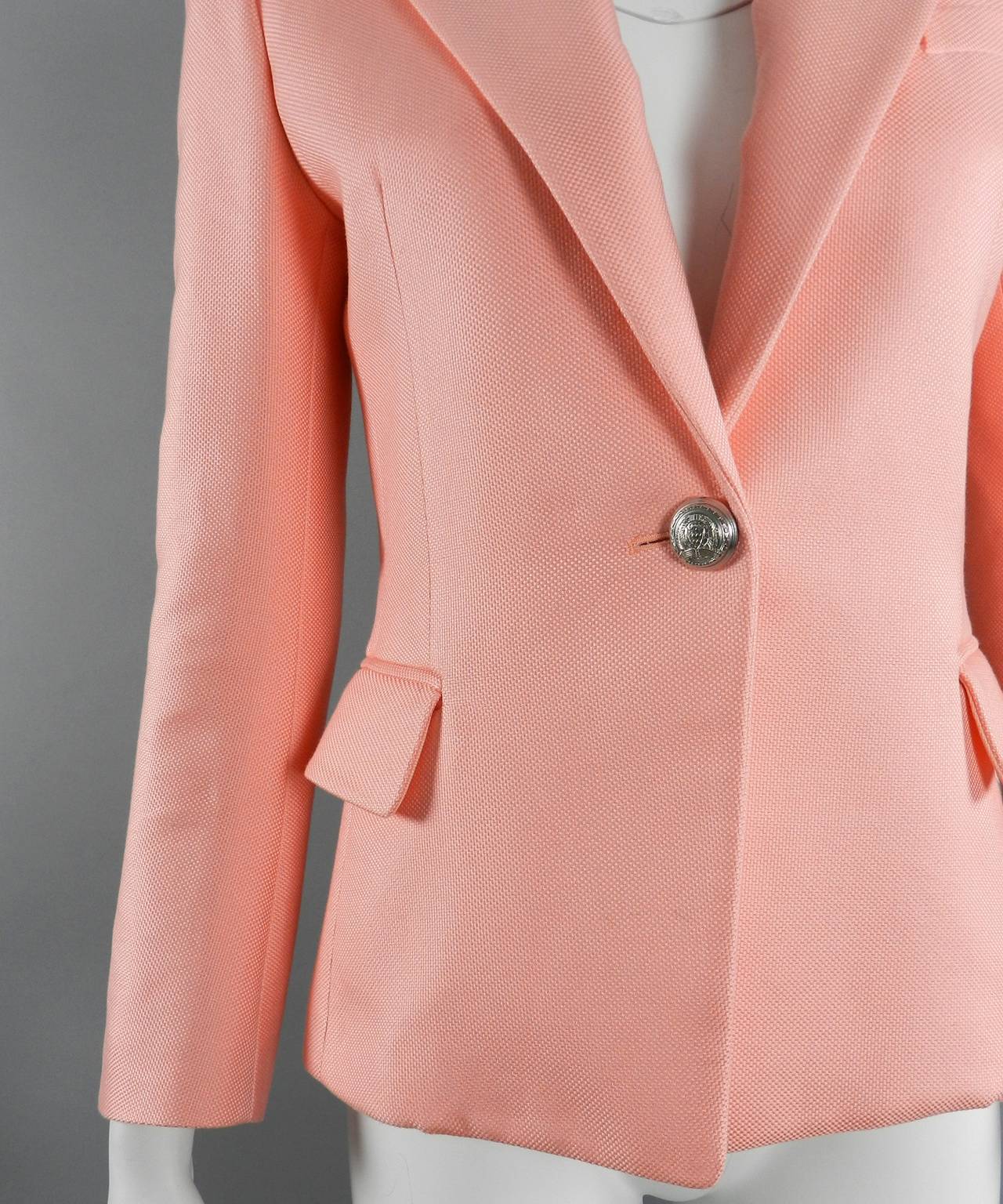 Balmain Pink Cotton Structured Fitted Jacket 2