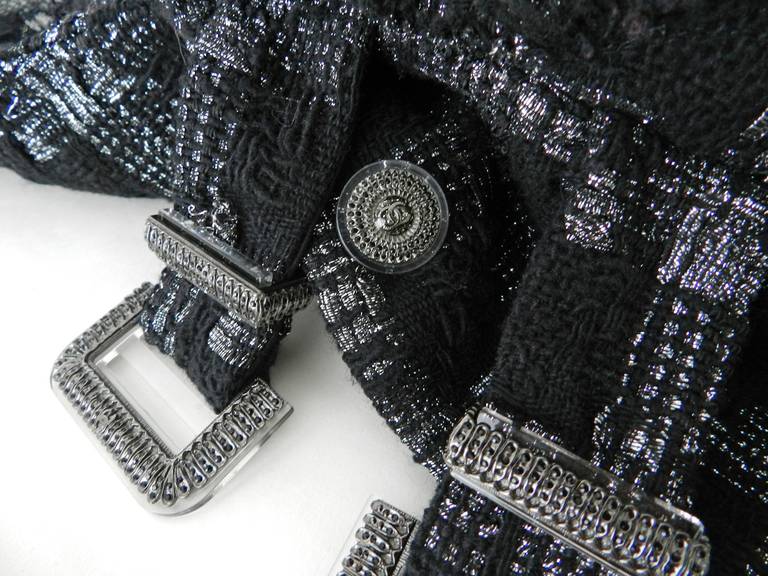 Women's Chanel Black / Silver Metallic Tweed Jacket with Buckles