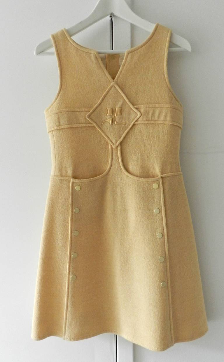 1960 S Vintage Courreges Wool Knit Mod Dress At 1stdibs Vintage 1960 S Courreges Wool Knit Mod Dress Pale Peachy Beige With Enamel Snaps And Plastic