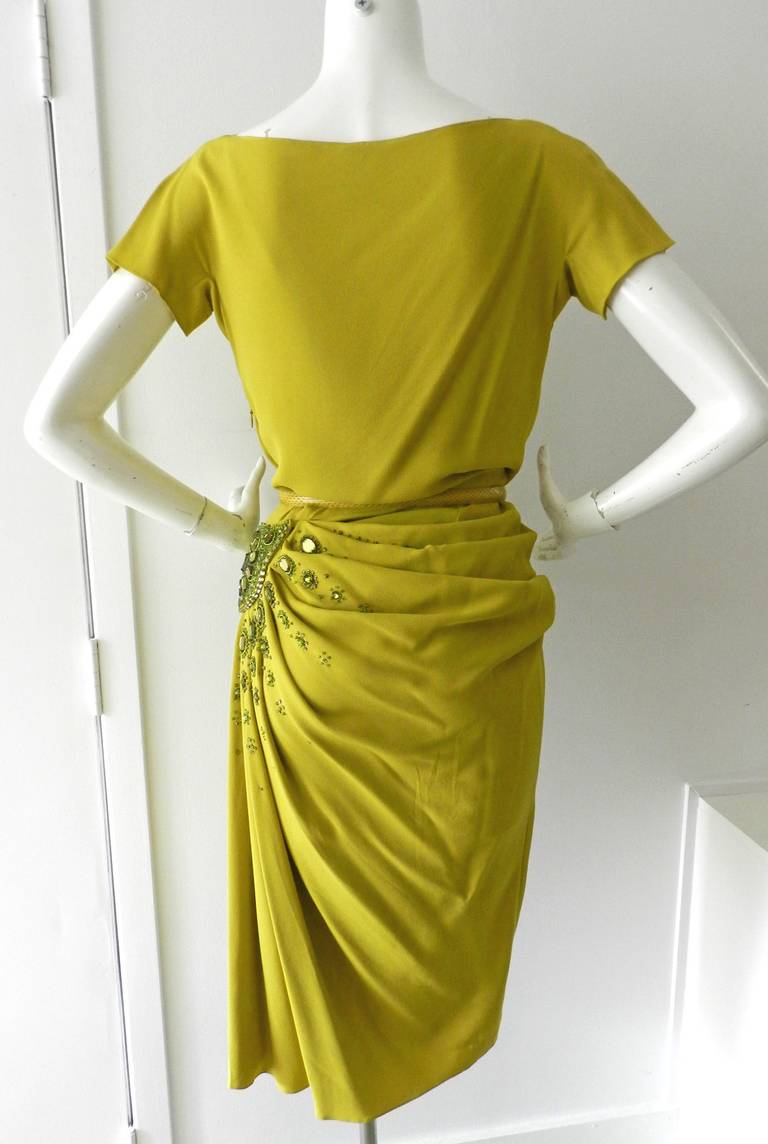 John Galliano for Christian Dior 2007 F/W Chartreuse Runway Dress In Excellent Condition In Toronto, ON