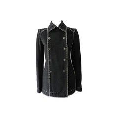 Chanel Grey Felt Cotton Coat with Top Stitching