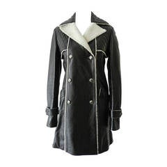 Chanel Black Leather Coat with Wool Inset