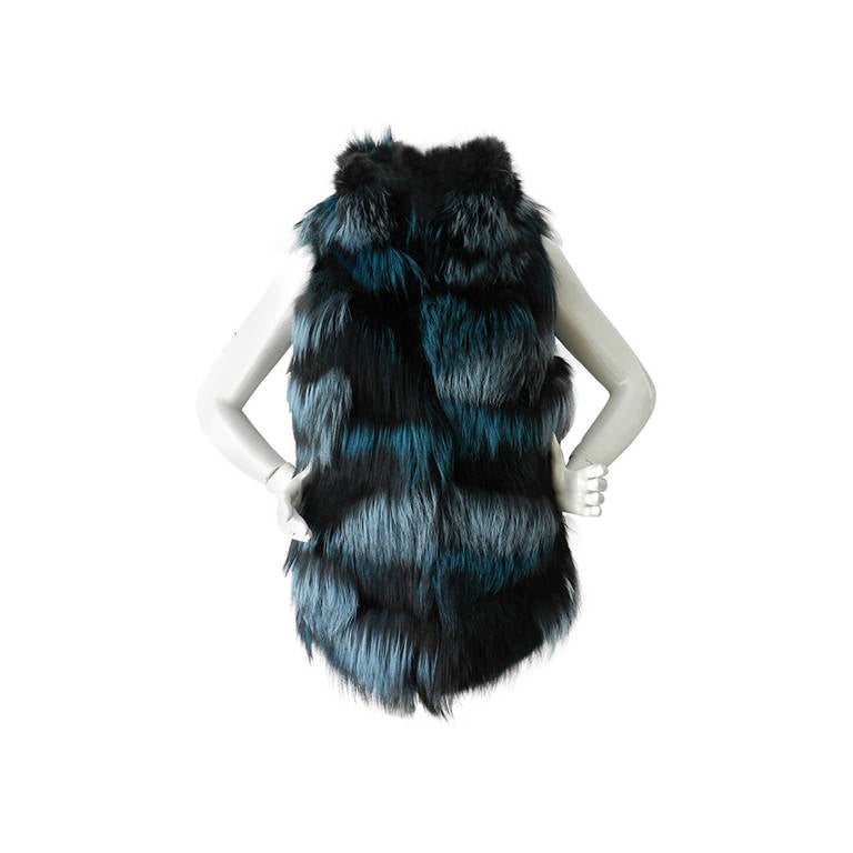 Oscar de la Renta 2013 Teal Dyed Fox Fur Vest