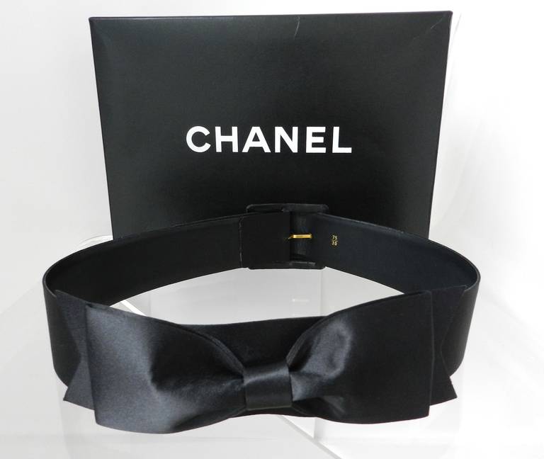 Chanel vintage 1995 fall black satin bow belt. Excellent condition. Marked size 75cm / 30