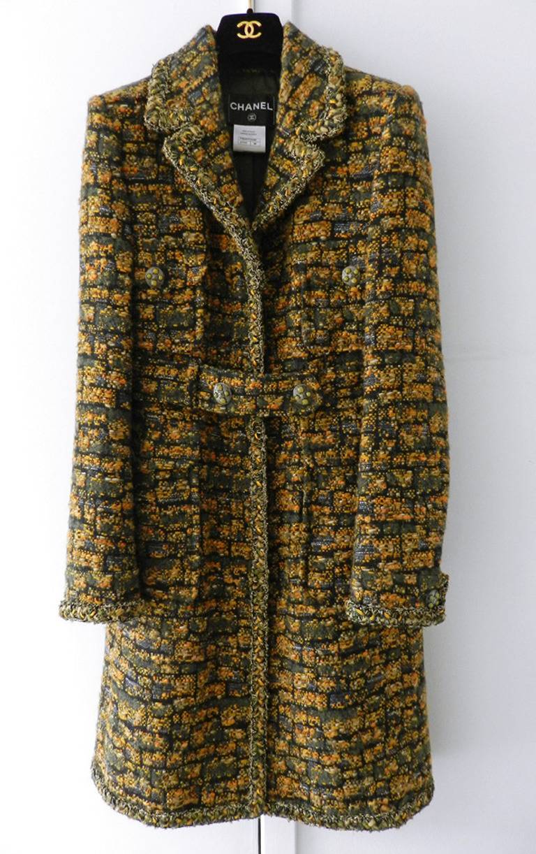 Women's Chanel 13A Runway Tweed Coat - Khaki Ochre