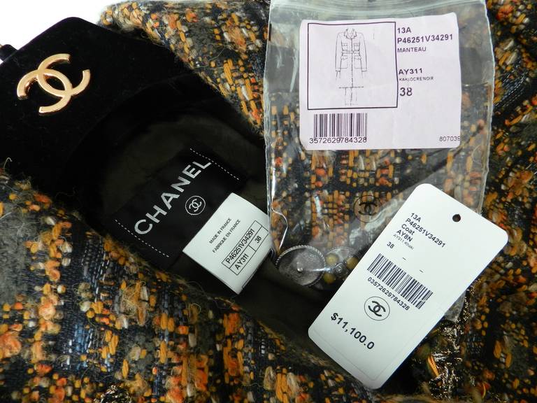 Chanel 13A Runway Tweed Coat - Khaki Ochre In Excellent Condition In Toronto, ON