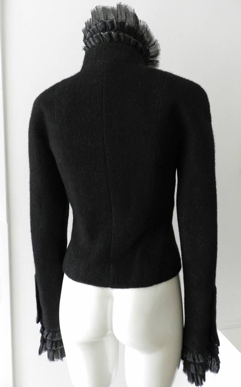 Women's Chanel 2013 Black Cashmere Jacket with Ruffle Trim