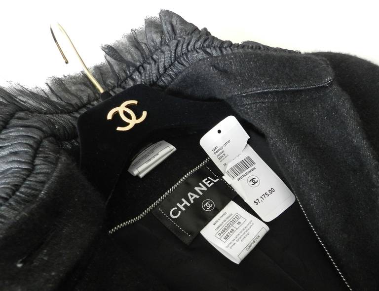 Chanel 2013 Black Cashmere Jacket with Ruffle Trim at 1stDibs