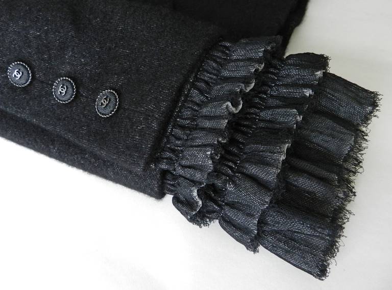 Chanel 2013 Black Cashmere Jacket with Ruffle Trim 2