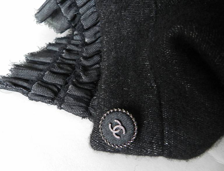 Chanel 2013 Black Cashmere Jacket with Ruffle Trim 3