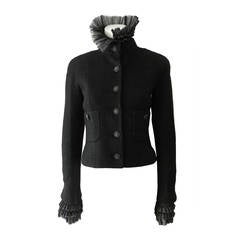 Chanel 2013 Black Cashmere Jacket with Ruffle Trim