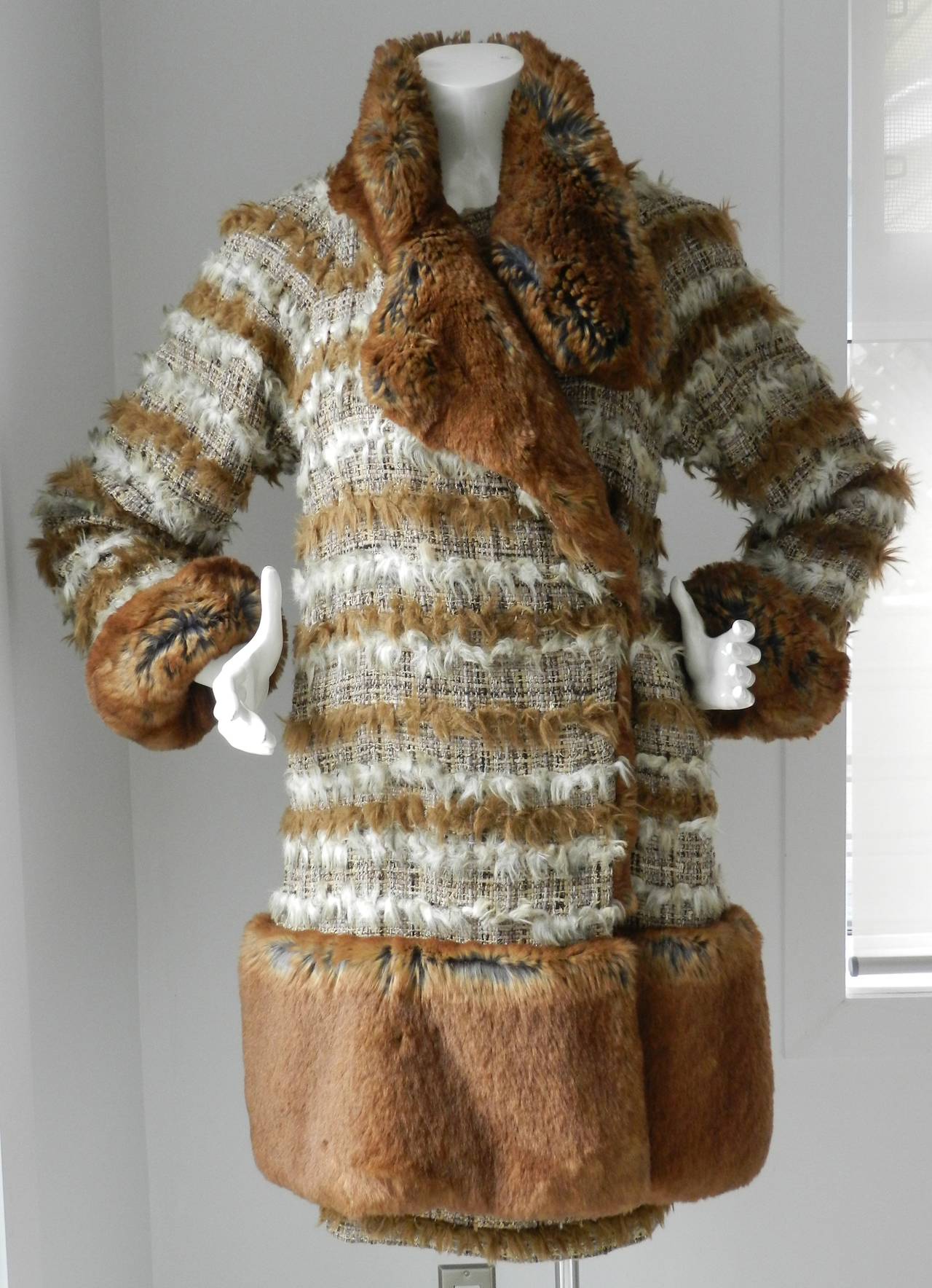 Women's Chanel 10A Brown Faux Fur Runway Dress & Coat Set