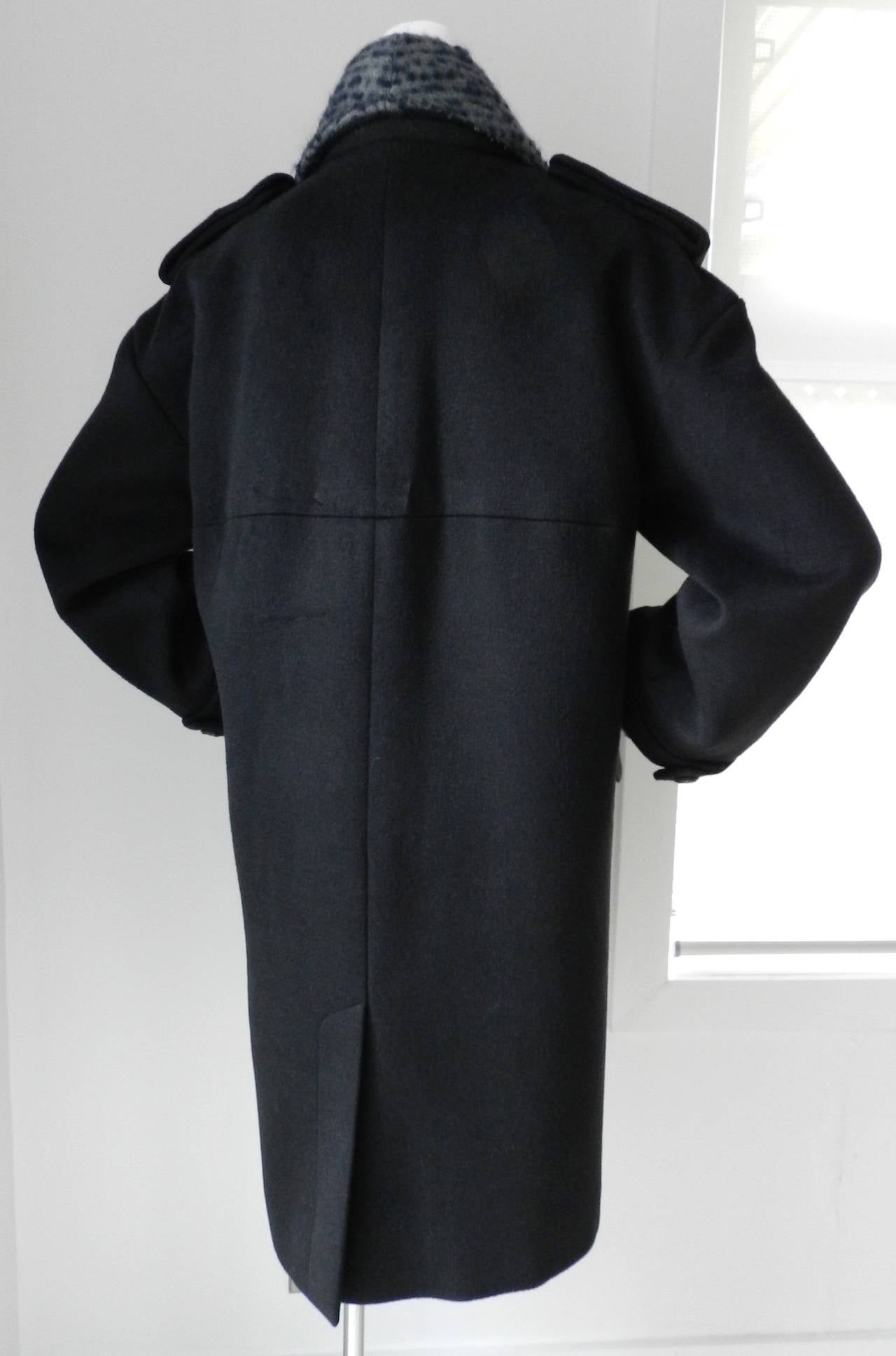 Chanel 13B Black Coat with Grey/Blue Knit Inset In Excellent Condition In Toronto, ON