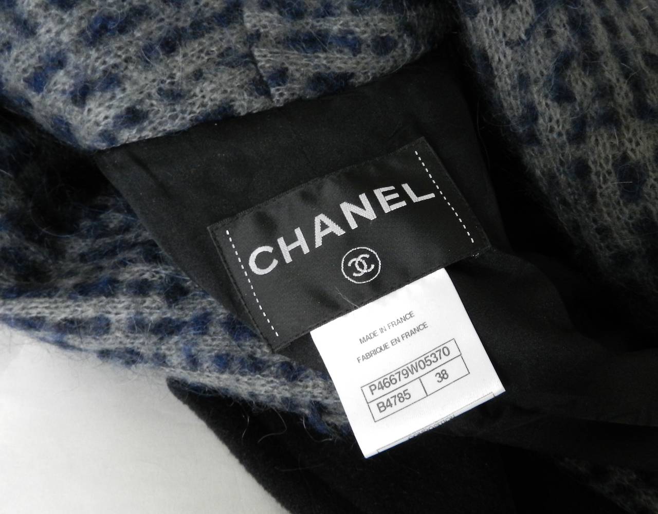 Chanel 13B Black Coat with Grey/Blue Knit Inset 1