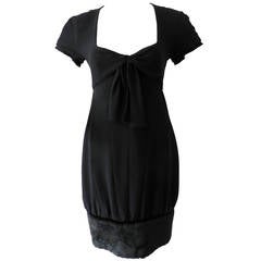 Chanel 10A Runway Black Silk Dress with Faux Fur Hem