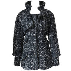 Chanel 13A Black/grey speckled wool Coat with Stand Up Collar