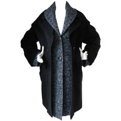 Chanel 13B Black Coat with Grey/Blue Knit Inset