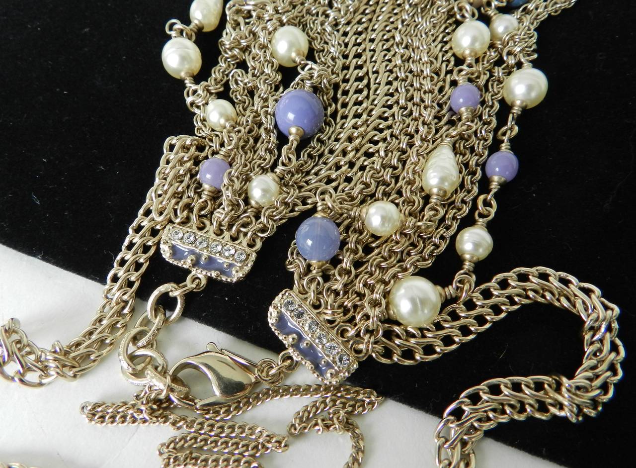 Chanel 12A Purple and Pearl Chain Necklace In Excellent Condition In Toronto, ON