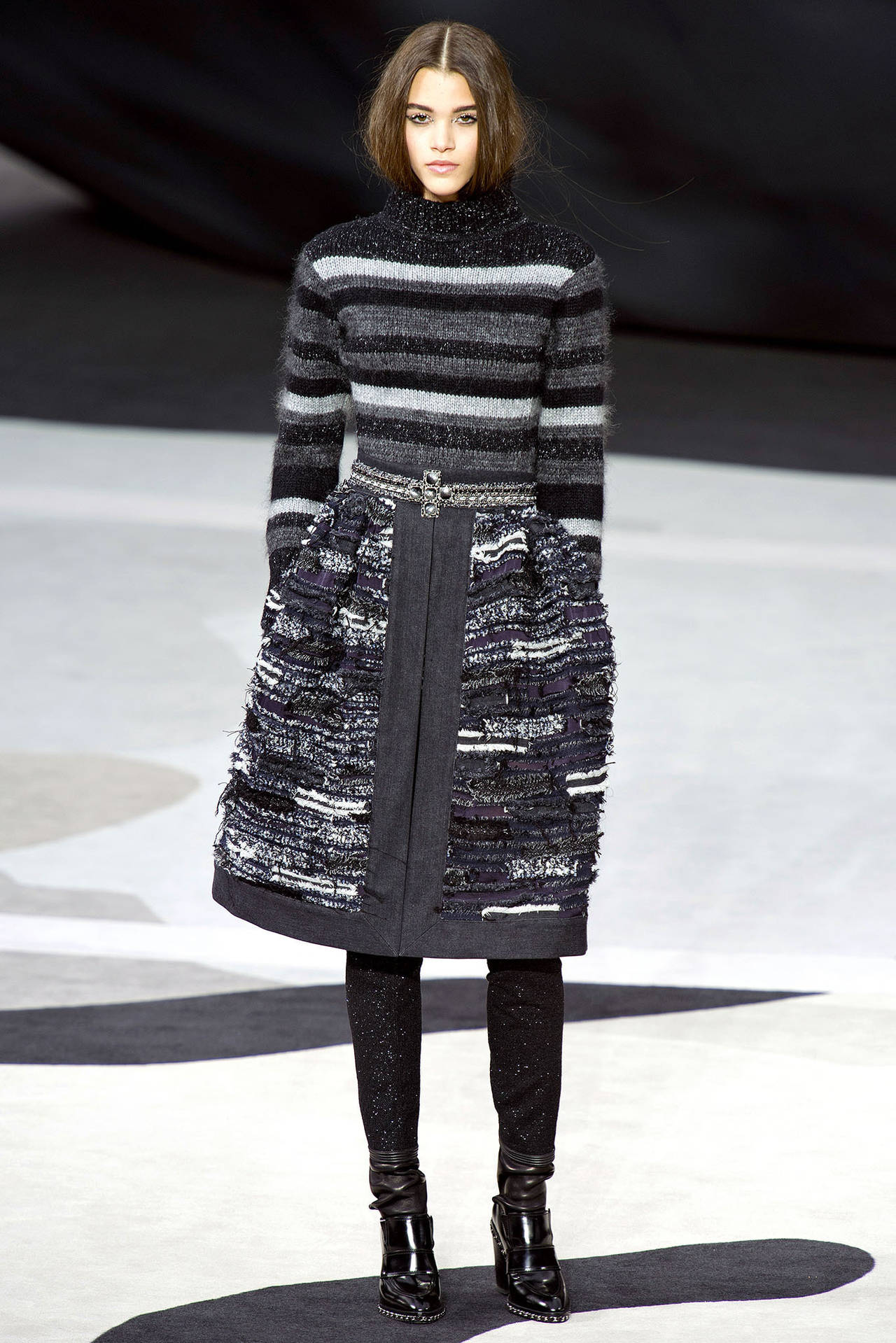 Chanel 13A Runway Grey Striped Sweater