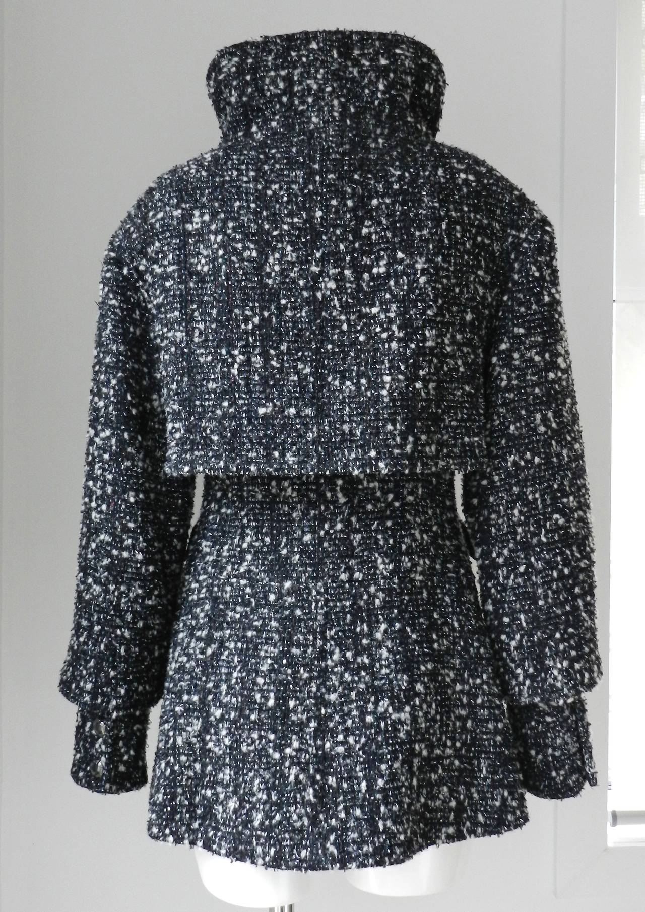 Women's Chanel 13A Grey Speckled Runway Coat with Stand up Collar