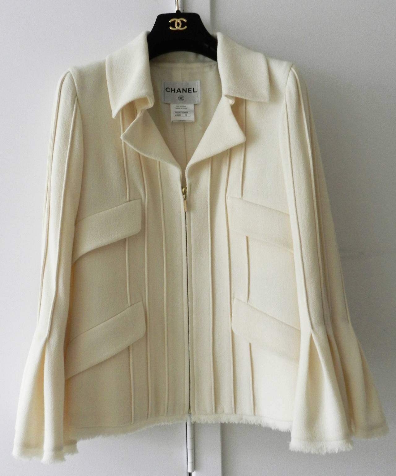 Chanel 13C Ivory Runway Jacket with Bell Sleeves In Excellent Condition In Toronto, ON