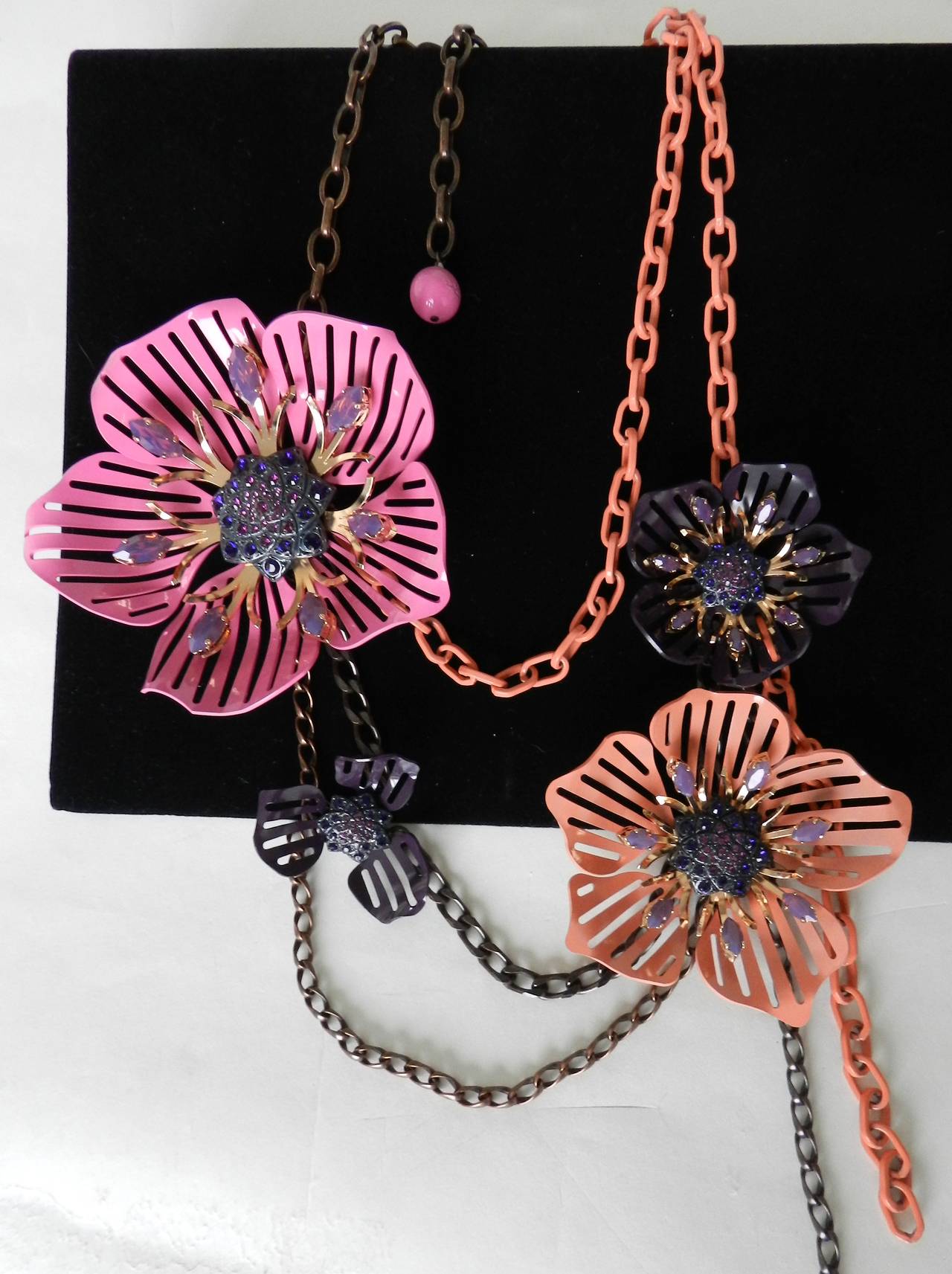 Contemporary Lanvin Pink Enamel Flower Necklace