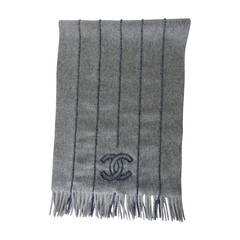 Chanel Dove Grey Cashmere Scarf with Beaded Detail