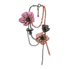 Lanvin Pink Enamel Flower Necklace