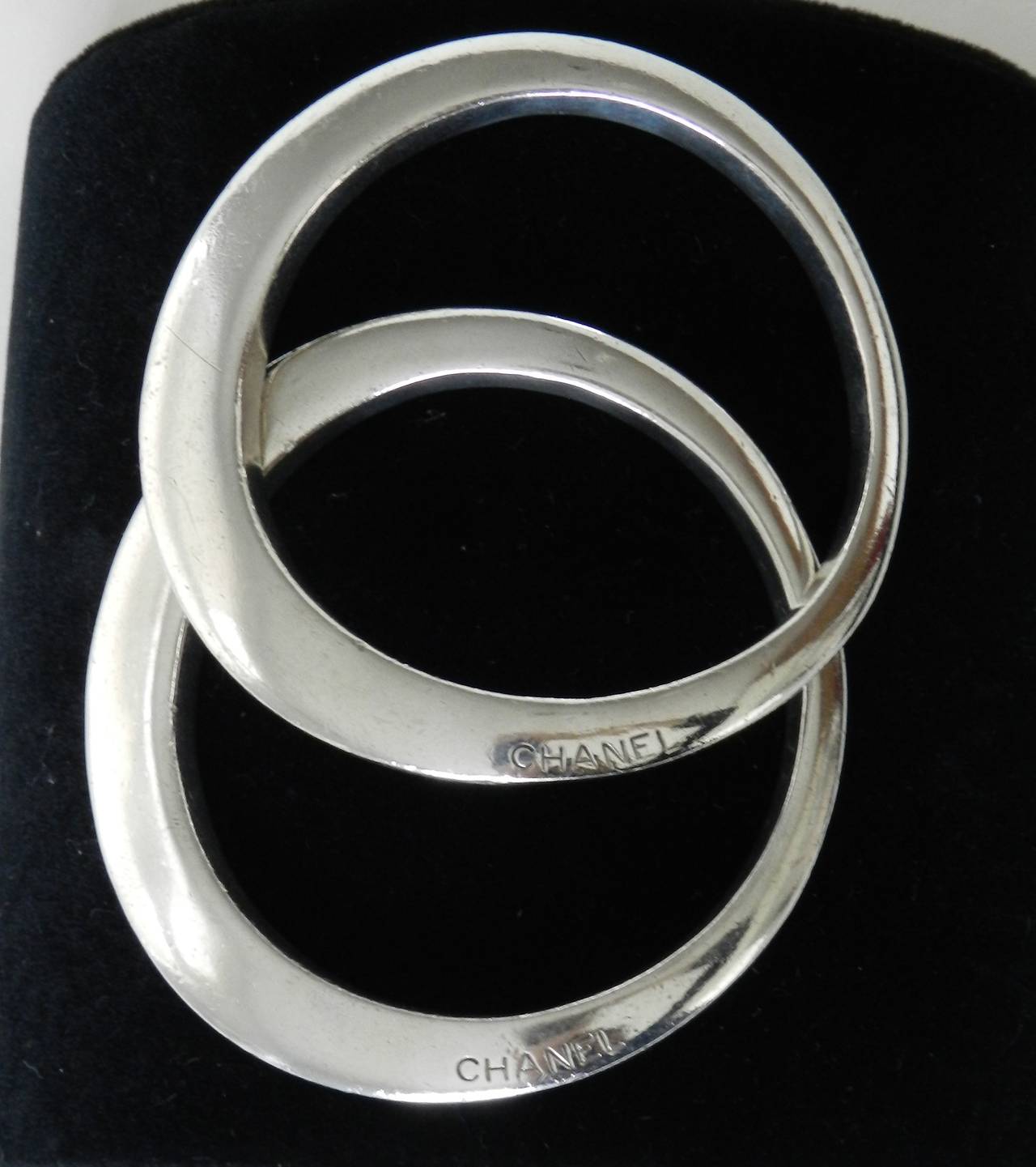 Two Chanel Sterling Silver Curved Bangle Bracelets at 1stDibs
