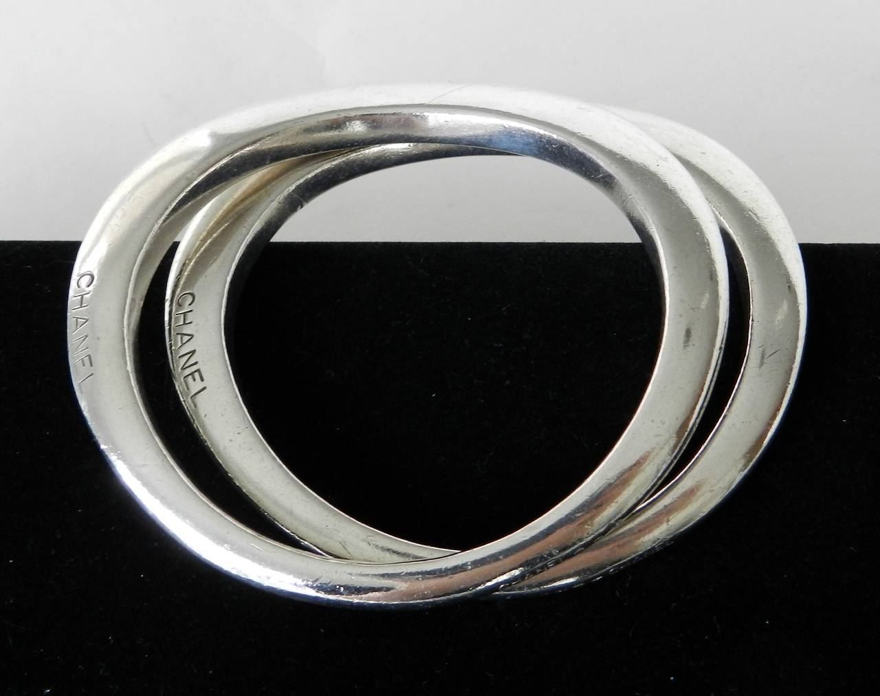 Two Chanel Sterling Silver Curved Bangle Bracelets at 1stDibs