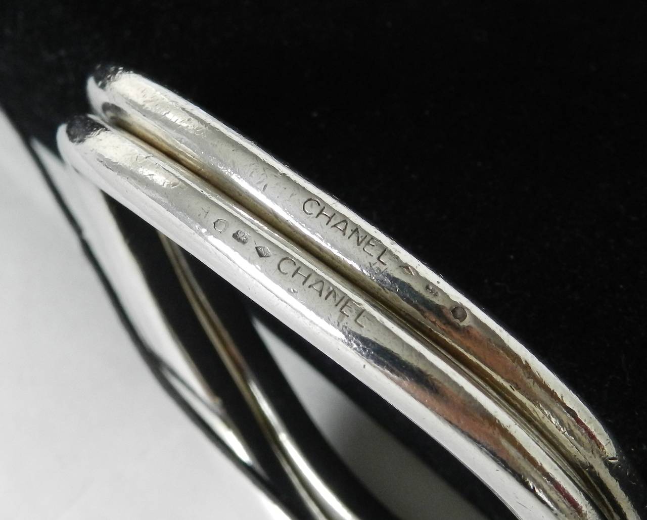 Two Chanel Sterling Silver Curved Bangle Bracelets at 1stDibs