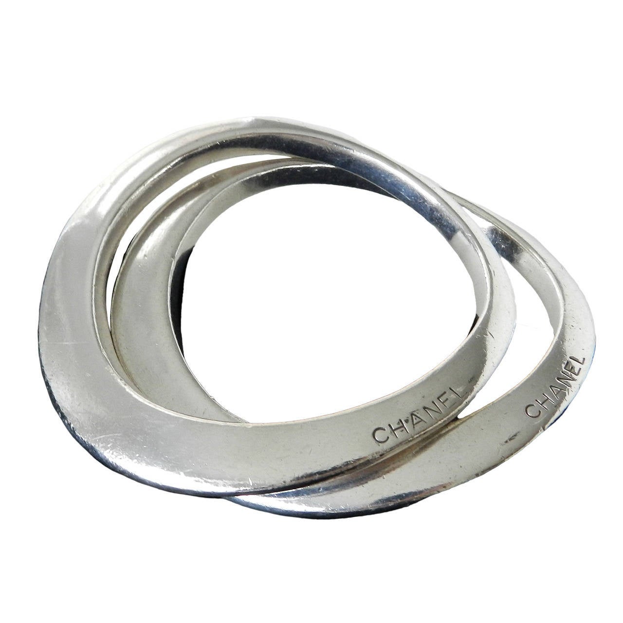 Two Chanel Sterling Silver Curved Bangle Bracelets at 1stDibs