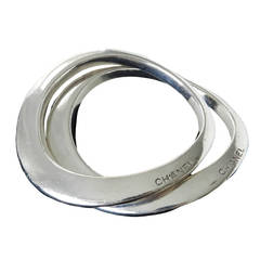 Two Chanel Sterling Silver Curved Bangle Bracelets