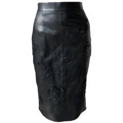 Chanel 10A Shanghai Collection Leather Camelia Skirt