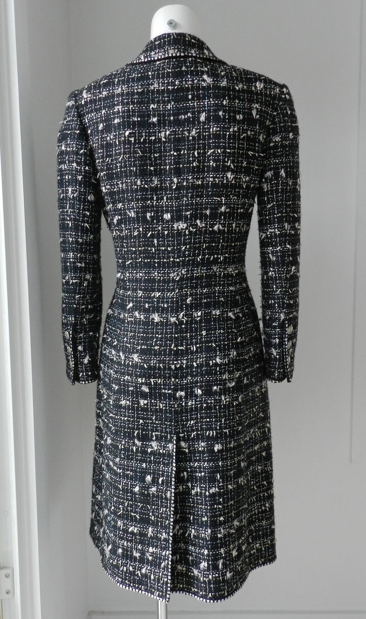 Women's Chanel 05C Long Tweed Jacket Coat with Emblem