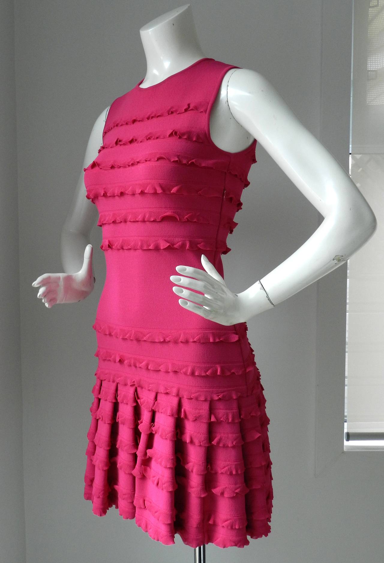 John Galliano for Christian Dior hot fuchsia stretchy tube dress. Excellent condition - unworn. Tagged size FR 38, IT 42, USA 6. Fabric is stretchy (79% viscose, 19 polyamid, and 2 elastin) and pulls on with no zippers. To fit 34