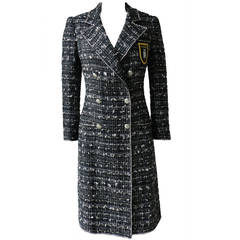 Chanel 05C Long Tweed Jacket Coat with Emblem
