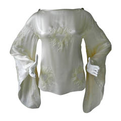 Chanel 09A Ivory Silk Sacred Heart Embroidered Top