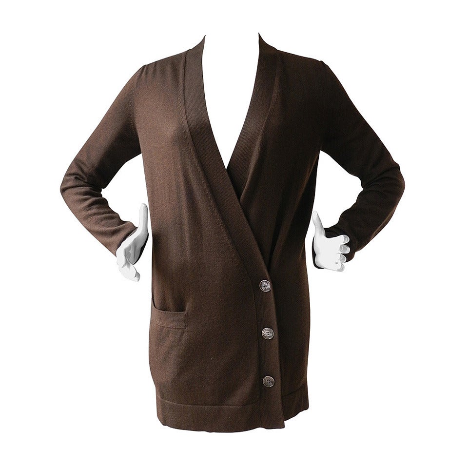 Hermes Brown Cashmere Cardigan Sweater