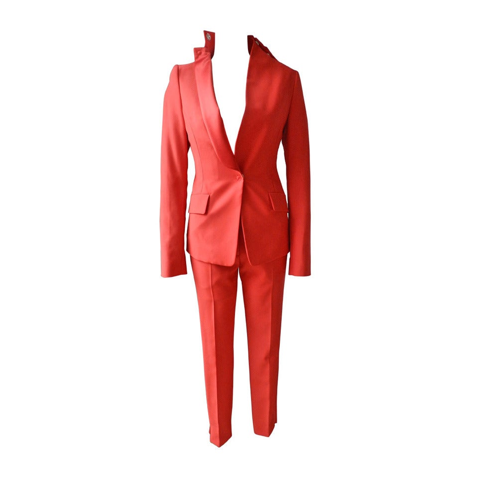 Maison Martin Margiela Wool and Satin Red Pant Suit