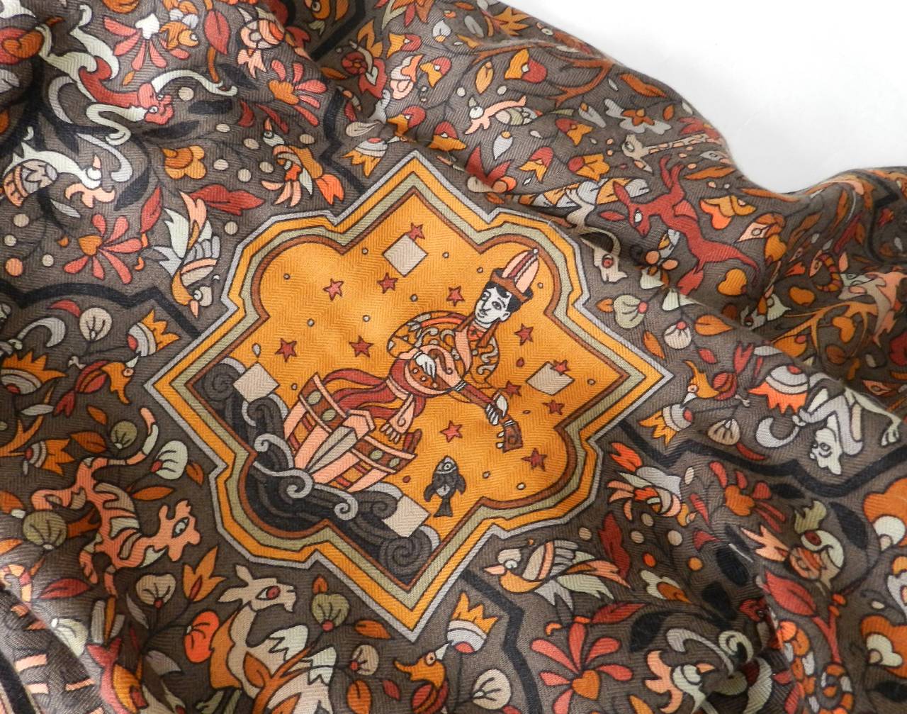 Women's Hermes Large Brown Cashmere Shawl Scarf 52