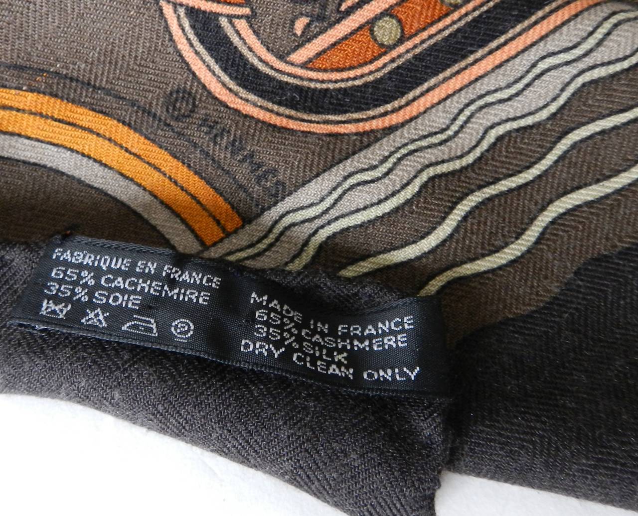 Hermes Large Brown Cashmere Shawl Scarf 52