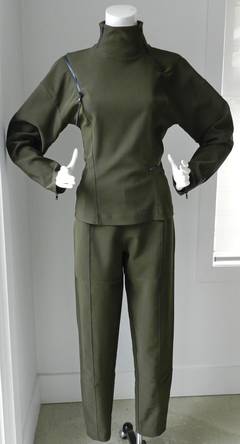 Issey Miyake Olive Green Zipper Pant Suit