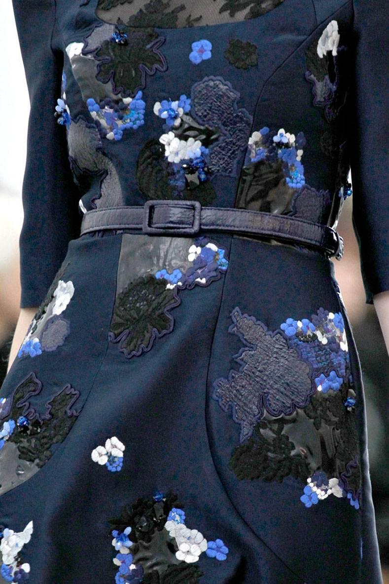 Erdem fall 2012 Runway Navy Lace Embroidered Dress In Excellent Condition In Toronto, ON