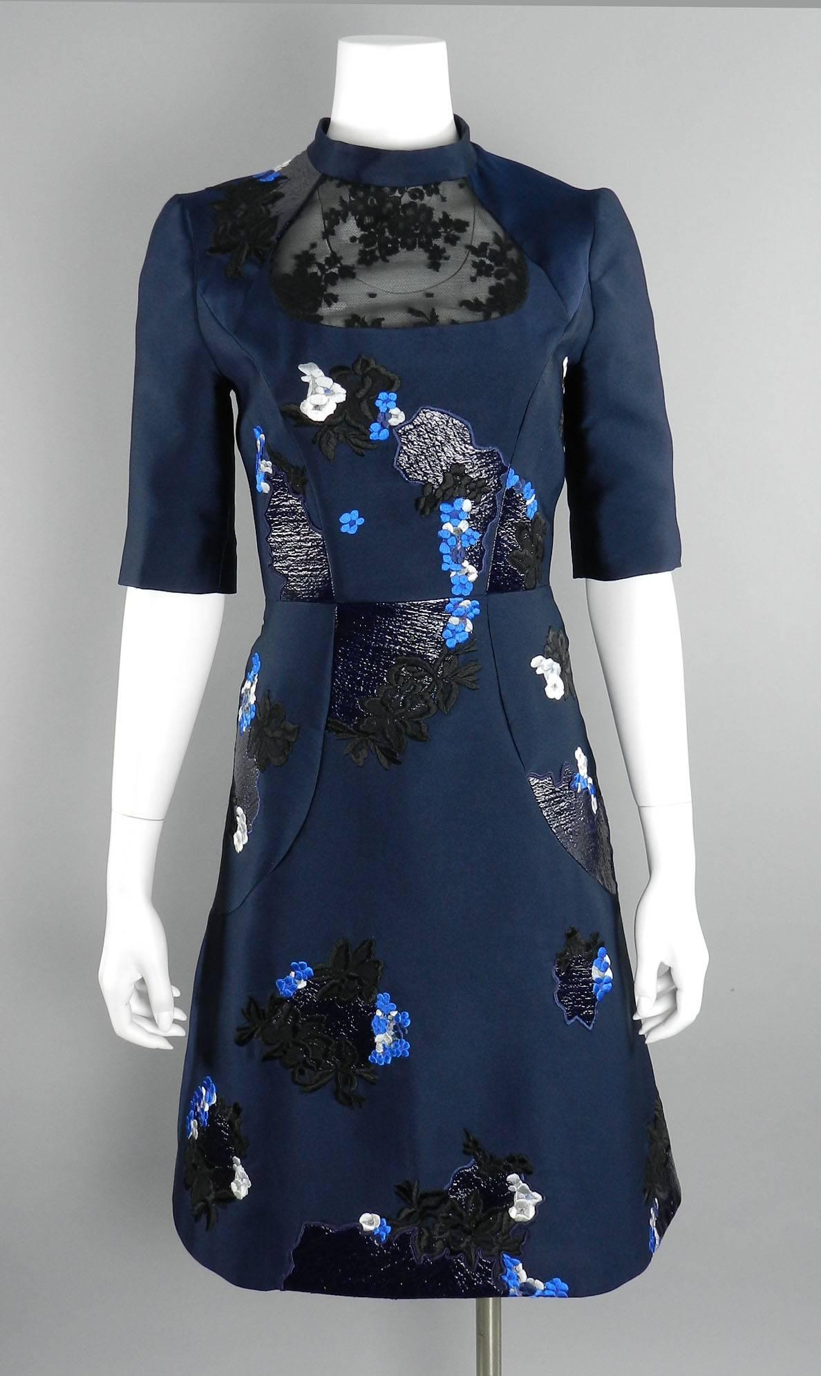 Erdem fall 2012 Runway Navy Lace Embroidered Dress 6