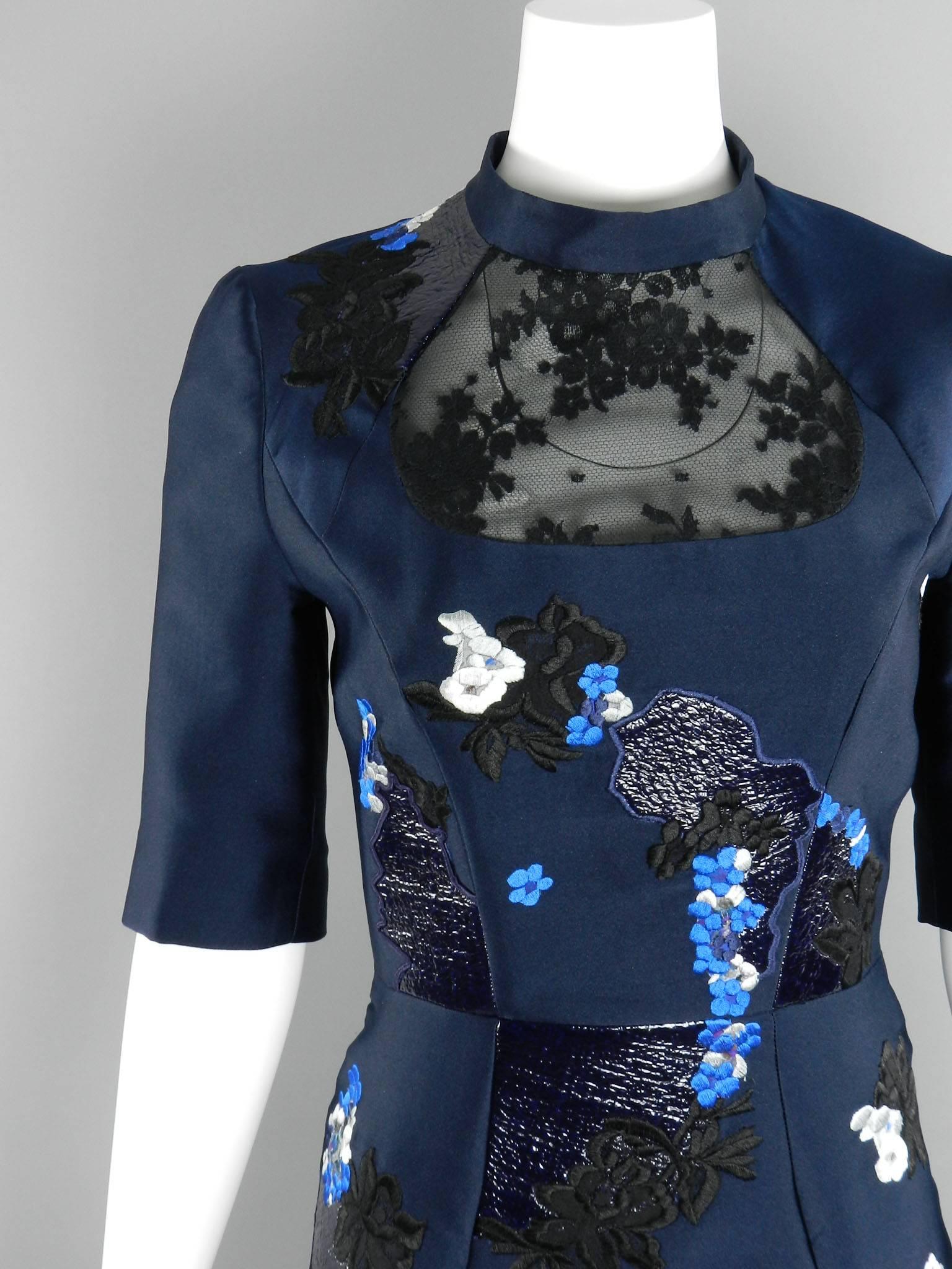 Women's Erdem fall 2012 Runway Navy Lace Embroidered Dress